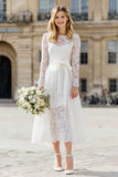 Ivory Lace A Line Maxi Wedding Dress with Sleeves