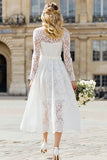 Ivory Lace A Line Maxi Wedding Dress with Sleeves