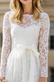 Ivory Lace A Line Maxi Wedding Dress with Sleeves