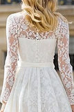 Ivory Lace A Line Maxi Wedding Dress with Sleeves
