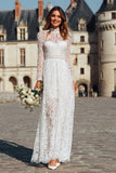 Ivory High Neck Sheath Maxi Boho Wedding Dress with Sleeves