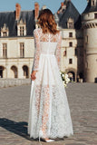 Ivory High Neck Sheath Maxi Boho Wedding Dress with Sleeves