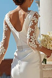 Ivory Appliqued Bodycon Midi Wedding Dress with Sleeves