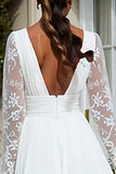 Ivory V-Neck Pleated Midi Engagement Dress with Lace