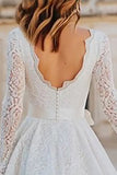 Ivory A Line Lace Midi Boho Wedding Dress with Sleeves