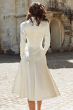 Ivory A Line Peak Lapel Midi Engagement Blazer Dress with Sleeves