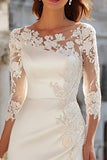 Ivory Sheath Appliqued Maxi Wedding Dress with Slit