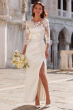 Ivory Sheath Appliqued Maxi Wedding Dress with Slit
