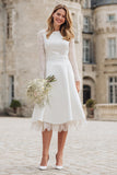 Ivory Backless A Line Midi Engagement Dress with Lace