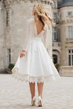 Ivory Backless A Line Midi Engagement Dress with Lace