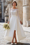 Ivory High Low Off the Shoulder Boho Wedding Dress with Lace