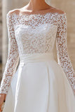 Ivory High Low Off the Shoulder Boho Wedding Dress with Lace