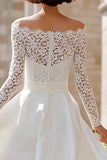 Ivory High Low Off the Shoulder Boho Wedding Dress with Lace