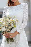 Ivory A Line Long Sleeves Lace Engagement Dress