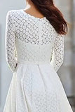 Ivory A Line Long Sleeves Lace Engagement Dress