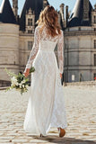 Ivory High Neck Lace Floor Length Wedding Dress with Sleeves