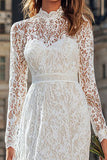 Ivory High Neck Lace Floor Length Wedding Dress with Sleeves