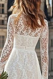 Ivory High Neck Lace Floor Length Wedding Dress with Sleeves