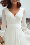 Ivory V-Neck A Line Midi Engagement Dress with Slit