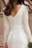 Ivory Boat Neck Bodycon Midi Wedding Reception Dress with Lace