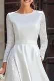 Ivory Boat Neck A Line Long Sleeves Engagement Dress with Pockets