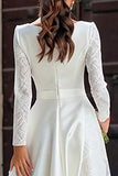 Ivory Boat Neck A Line Long Sleeves Engagement Dress with Pockets