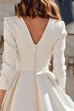 Simple Ivory V-Neck A Line Midi Engagement Dress with Sleeves