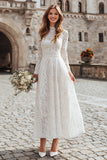 Ivory Lace Long Sleeves A Line Wedding Dress