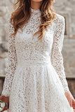 Ivory Lace Long Sleeves A Line Wedding Dress