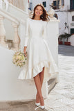 Ivory A Line Round Neck Midi Rehearsal Dinner Dress with Sleeves
