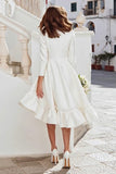 Ivory A Line Round Neck Midi Rehearsal Dinner Dress with Sleeves