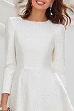 Ivory A Line Round Neck Midi Rehearsal Dinner Dress with Sleeves