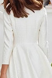 Ivory A Line Round Neck Midi Rehearsal Dinner Dress with Sleeves