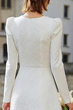 Ivory Long Sleeves A Line Midi Bridal Dress with Ruffles