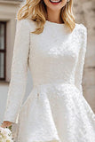 Ivory Round Neck A Line High-Low Engagement Dress with Sleeves
