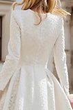 Ivory Round Neck A Line High-Low Engagement Dress with Sleeves