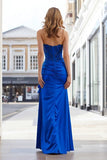 Royal Blue Strapless Long Appliqued Prom Dress with Slit