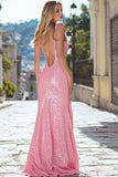 Sparkly Pink Mermaid Sequin Long Prom Dress with Slit