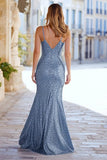 Sparkly Dusty Blue Mermaid Long Sequin Prom Dress with Slit