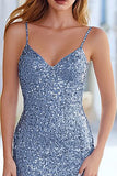 Sparkly Dusty Blue Mermaid Long Sequin Prom Dress with Slit