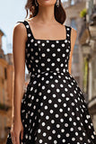 Black and White Satin Polka Dots Long Prom Dress