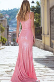 Sparkly Pink Mermaid Sequin Long Prom Dress with Slit