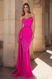 Fuchsia Satin Sweetheart Mermaid Maxi Prom Dress with Slit