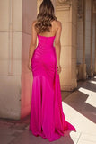 Fuchsia Satin Sweetheart Mermaid Maxi Prom Dress with Slit