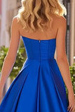 Royal Blue Satin Sweetheart A Line Maxi Prom Dress with Slit
