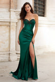 Sparkly Dark Green Beaded Mermaid Long Corset Prom Dress with Slit