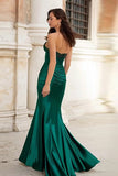 Sparkly Dark Green Beaded Mermaid Long Corset Prom Dress with Slit