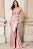 Sparkly Pink Beaded Corset Mermaid Long Prom Dress