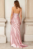 Sparkly Pink Beaded Corset Mermaid Long Prom Dress