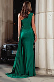 Dark Green Mermaid One Shoulder Long Prom Dress with Side Cape